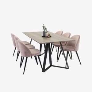 Venture Home – Maggie Matbord och 6 st Velvet stol – Rosa – Matgrupp 6 personer – Från Homeroom