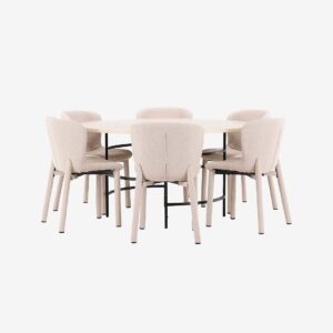 Venture Home – Matbord Copenhagen med Astoria-stol – Beige – Matgrupp 6 personer – Från Homeroom