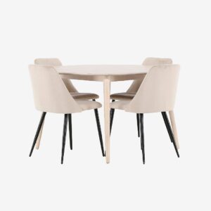 Venture Home – Matbord Flora med stol Night – Beige – Matgrupp 4 personer – Från Homeroom