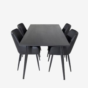 Venture Home – Matbord Set Dipp med 4 stolar Komfort – Svart – Matgrupp 4 personer – Från Homeroom