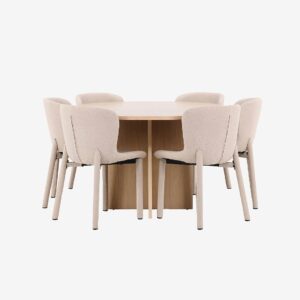 Venture Home – Matbord Strada med Astoria-stol – Beige – Matgrupp 6 personer – Från Homeroom