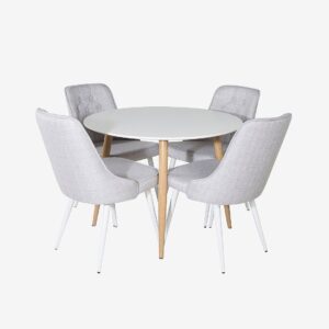 Venture Home – Matbordset Plaza med 4 stolar Velvet Deluxe – Vit – Matgrupp 4 personer – Från Homeroom