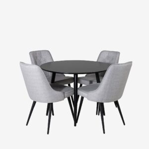 Venture Home – Matbordsset Plaza med 4 stolar Velvet Deluxe – Svart – Matgrupp 4 personer – Från Homeroom