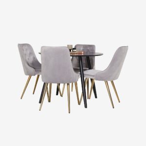 Venture Home – Matbordsset Plaza med 4 stolar Velvet Deluxe – Svart – Matgrupp 4 personer – Från Homeroom
