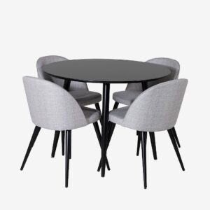 Venture Home – Matbordsset Plaza med 4 stolar Velvet – Svart – Matgrupp 4 personer – Från Homeroom