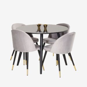 Venture Home – Matbordsset Plaza med 4 stolar Velvet – Svart – Matgrupp 4 personer – Från Homeroom