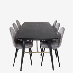 Venture Home – Matgrup Gold med 6st matstolar Polar – Svart – Matgrupp 6 personer – Från Homeroom