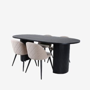 Venture Home – Matgrupp Bianca med 4 st matstolar Velvet Stitches – Svart – Matgrupp 4 personer – Från Homeroom