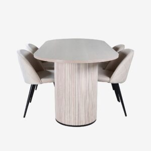 Venture Home – Matgrupp Bianca med 4 st matstolar Velvet Stitches – Vit – Matgrupp 4 personer – Från Homeroom