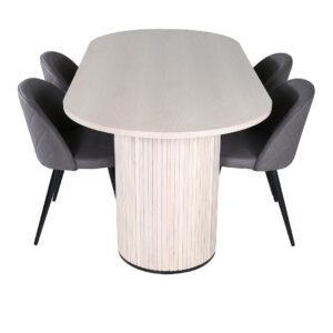 Venture Home – Matgrupp Bianca med 4 st matstolar Velvet Stitches – Vit – Matgrupp 4 personer – Från Homeroom