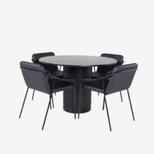 Venture Home – Matgrupp Bianca med 4st stolar Tvist – Svart – Matgrupp 4 personer – Från Homeroom