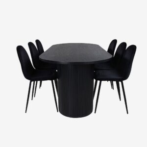 Venture Home – Matgrupp Bianca med 6 st matstolar Polar – Svart – Matgrupp 6 personer – Från Homeroom