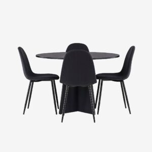 Venture Home – Matgrupp Bootcut med 4st matstolar Polar – Svart – Matgrupp 4 personer – Från Homeroom