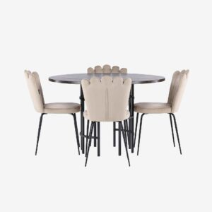 Venture Home – Matgrupp Copenhagen med 4st matstolar Limhamn – Brun – Matgrupp 4 personer – Från Homeroom