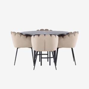 Venture Home – Matgrupp Copenhagen med 4st matstolar Limhamn – Brun – Matgrupp 4 personer – Från Homeroom