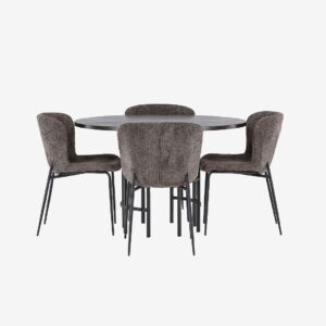 Venture Home – Matgrupp Copenhagen med 4st matstolar Modesto – Brun – Matgrupp 4 personer – Från Homeroom