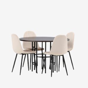 Venture Home – Matgrupp Copenhagen med 4st matstolar Polar – Beige – Matgrupp 4 personer – Från Homeroom