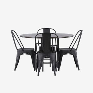 Venture Home – Matgrupp Copenhagen med 4st matstolar Tempe – Brun – Matgrupp 4 personer – Från Homeroom