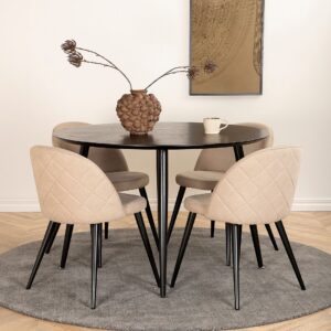 Venture Home – Matgrupp Dipp med 4 st matstolar Velvet Stitches – Svart – Matgrupp 4 personer – Från Homeroom