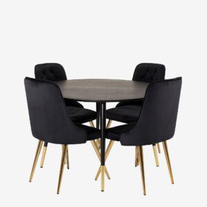 Venture Home – Matgrupp Dipp med 4st matstolar Velvet Deluxe – Svart – Matgrupp 4 personer – Från Homeroom
