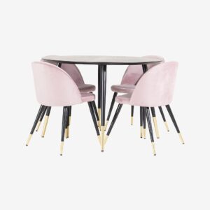 Venture Home – Matgrupp Dipp med 4st matstolar Velvet – Rosa – Matgrupp 4 personer – Från Homeroom