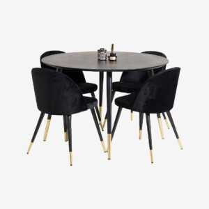 Venture Home – Matgrupp Dipp med 4st matstolar Velvet – Svart – Matgrupp 4 personer – Från Homeroom