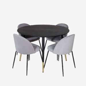 Venture Home – Matgrupp Dipp med 4st matstolar Wrinkles – Svart – Matgrupp 4 personer – Från Homeroom