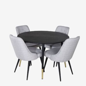 Venture Home – Matgrupp Dipp med 4st stolar Velvet Deluxe – Svart – Matgrupp 4 personer – Från Homeroom