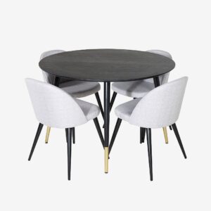 Venture Home – Matgrupp Dipp med 4st stolar Velvet – Svart – Matgrupp 4 personer – Från Homeroom