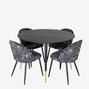 Venture Home – Matgrupp Dipp med 4st stolar Velvet – Svart – Matgrupp 4 personer – Från Homeroom