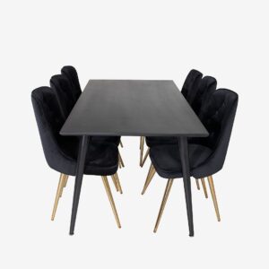 Venture Home – Matgrupp Dipp med 6st matstolar Velvet Deluxe – Svart – Matgrupp 6 personer – Från Homeroom