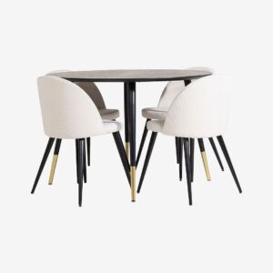 Venture Home – Matgrupp Doris bord och 4 st Valleta stolar – Vit – Matgrupp 4 personer – Från Homeroom