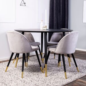 Venture Home – Matgrupp Doris bord och 4 st Velvet stolar – Grå – Matgrupp 4 personer – Från Homeroom
