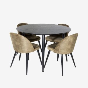 Venture Home – Matgrupp Doris med 4st matstolar Valleta – Svart – Matgrupp 4 personer – Från Homeroom