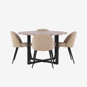 Venture Home – Matgrupp Durango med 4st matstolar Velvet – Brun – Matgrupp 4 personer – Från Homeroom