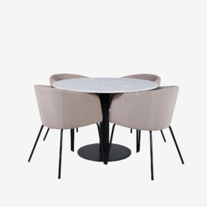 Venture Home – Matgrupp Estelle med 4 st matstolar Berit – Vit – Matgrupp 4 personer – Från Homeroom