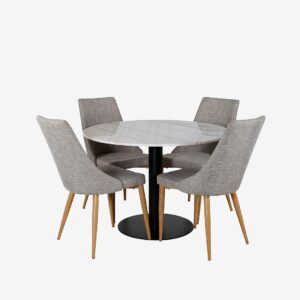 Venture Home – Matgrupp Estelle med 4st matstolar Leone – Svart – Matgrupp 4 personer – Från Homeroom