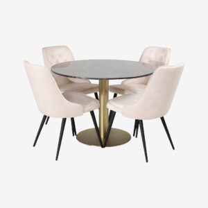 Venture Home – Matgrupp Estelle med 4st matstolar Velvet Deluxe – Natur – Matgrupp 4 personer – Från Homeroom