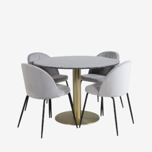 Venture Home – Matgrupp Estelle med 4st matstolar Wrinkles – Svart – Matgrupp 4 personer – Från Homeroom