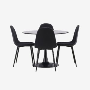 Venture Home – Matgrupp Glade med 4st matstolar Polar – Svart – Matgrupp 4 personer – Från Homeroom