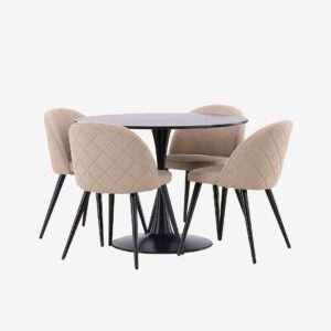 Venture Home – Matgrupp Glade med 4st matstolar Velvet – Svart – Matgrupp 4 personer – Från Homeroom