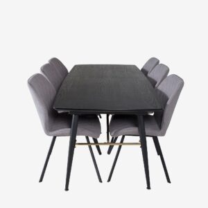 Venture Home – Matgrupp Gold med 6st matstolar Gemma – Svart – Matgrupp 6 personer – Från Homeroom