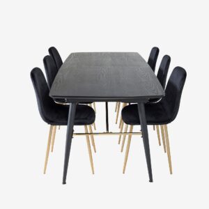 Venture Home – Matgrupp Gold med 6st matstolar Polar – Svart – Matgrupp 6 personer – Från Homeroom