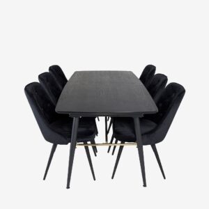 Venture Home – Matgrupp Gold med 6st matstolar Velvet Deluxe – Svart – Matgrupp 6 personer – Från Homeroom