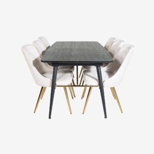 Venture Home – Matgrupp Gold med 6st matstolar Velvet Deluxe – Svart – Matgrupp 6 personer – Från Homeroom