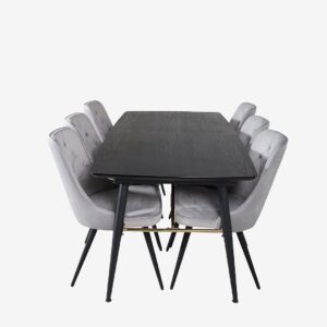 Venture Home – Matgrupp Gold med 6st matstolar Velvet Deluxe – Svart – Matgrupp 6 personer – Från Homeroom