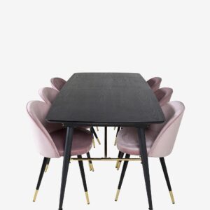 Venture Home – Matgrupp Gold med 6st matstolar Velvet – Svart – Matgrupp 6 personer – Från Homeroom