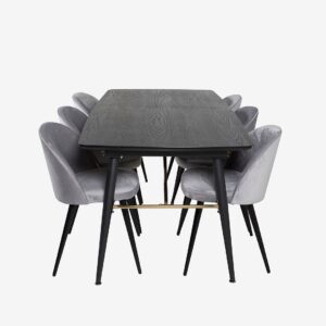 Venture Home – Matgrupp Gold med 6st matstolar Velvet – Svart – Matgrupp 6 personer – Från Homeroom
