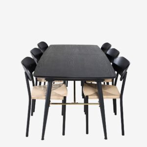 Venture Home – Matgrupp Guld med 6 stolar Polly – Svart – Matgrupp 6 personer – Från Homeroom