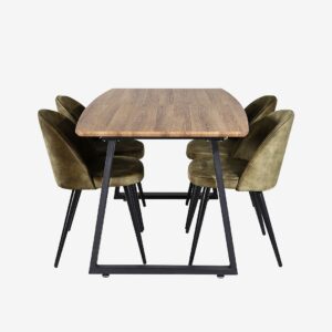 Venture Home – Matgrupp Inca med 4st matstolar Velvet – Brun – Matgrupp 4 personer – Från Homeroom